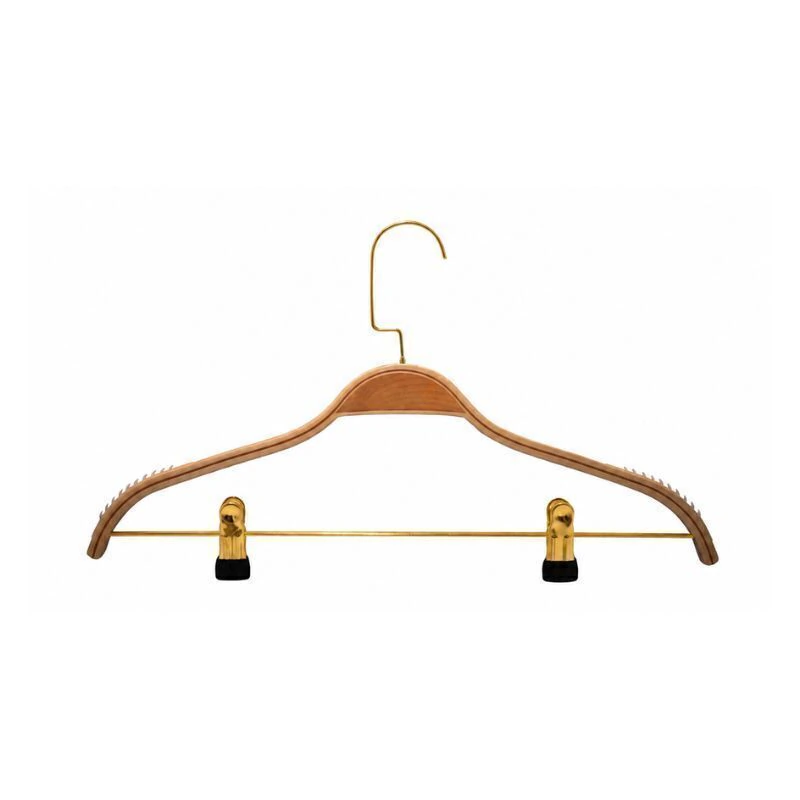 Cabide de Madeira Silicone com Presilhas Dourado