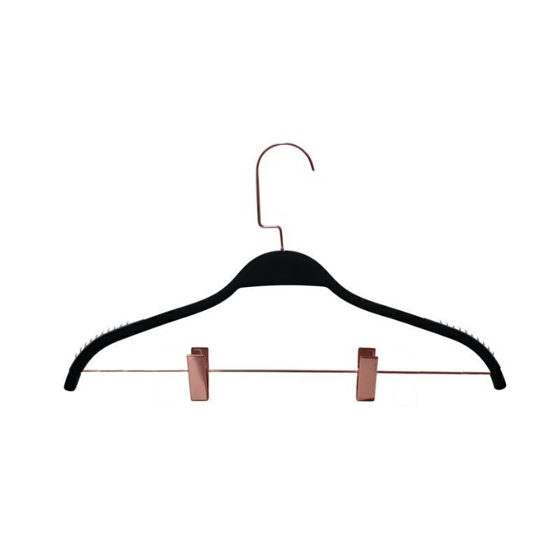 Cabide de Madeira Silicone com Presilhas Preto com Gancho Rose