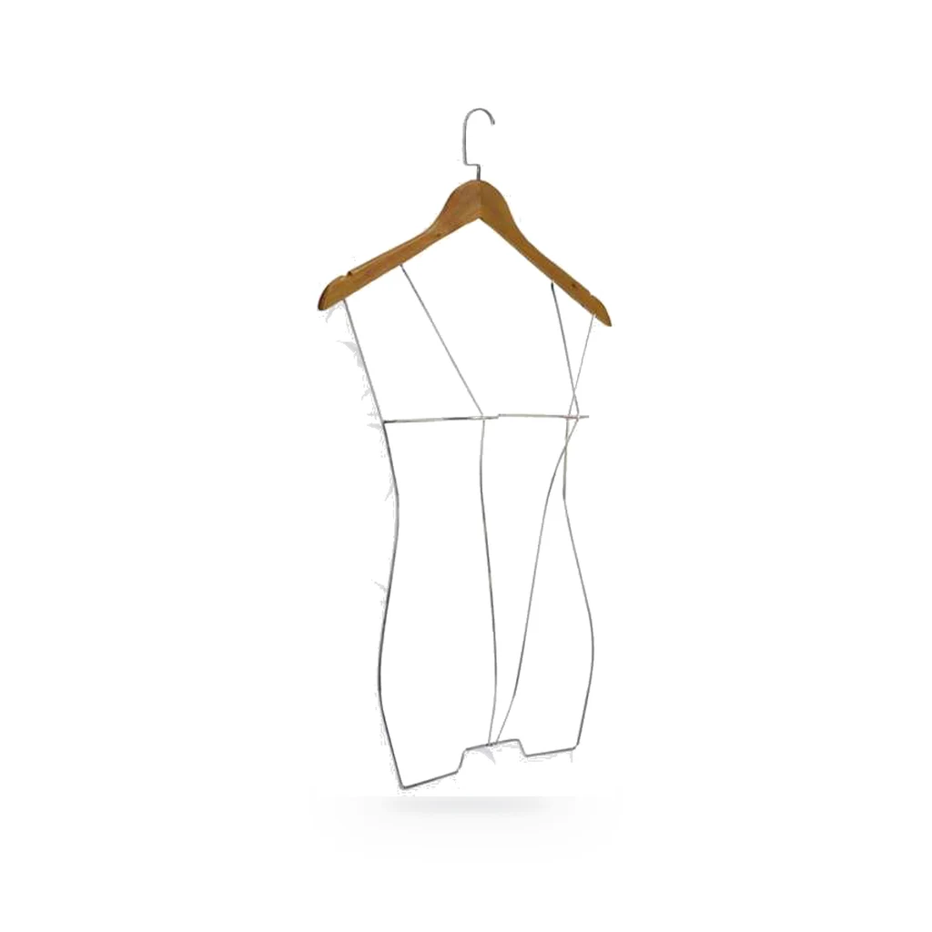 Cabide Silhueta 3D Madeira Clara com Arame Prata