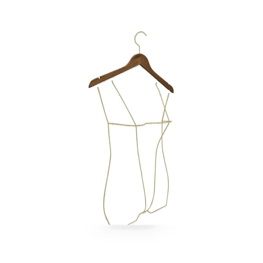 Cabide Silhueta Plus Size Madeira Escura com Arame Dourado